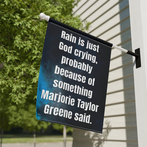Garden flag with 'Sarcastic Political Quote Funny Politics' design
