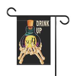 Garden flag with 'Drink Up Love Potion Skeleton Halloween' design