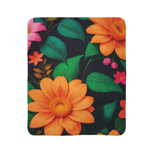 Soft sherpa blanket with 'Orange Floral Sherpa Throw' design