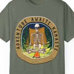 Yoga Skeleton Camping Adventure Awaits T-Shirt