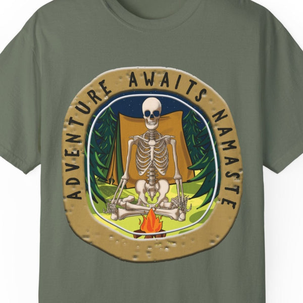 Yoga Skeleton Camping Adventure Awaits T-Shirt