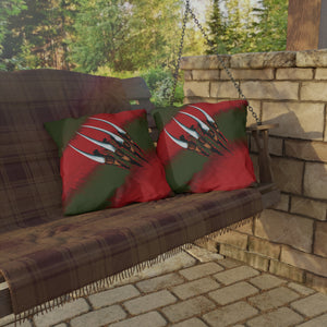 throw pillow with 'Nightmare on Elm Freddy Outdoor Indoor' design