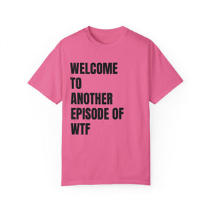 Light blue t-shirt with 'WTF Funny Sarcastic' design on a white background