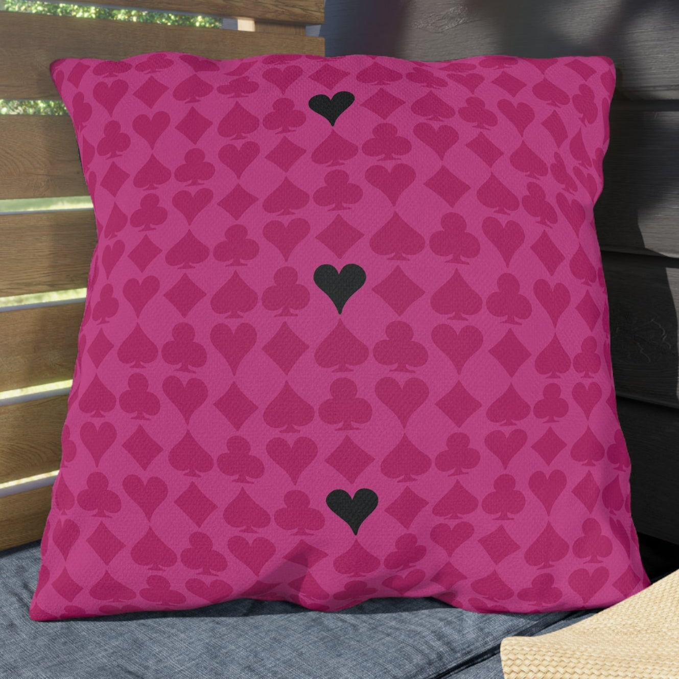Playing Cards Hearts Pink & Black Chic Throw Pillow