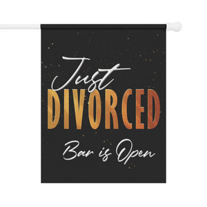 Garden flag with 'Just Divorced Party Funny' design