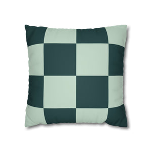Green Checkered Faux Suede Pillow Cover