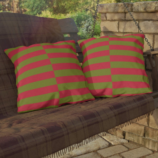 Pink and Green Striped Festive Christmas Throw Pillow