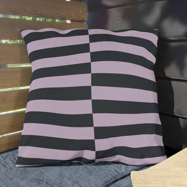 Grey Lilac Striped Indoor Outdoor Throw Pillow
