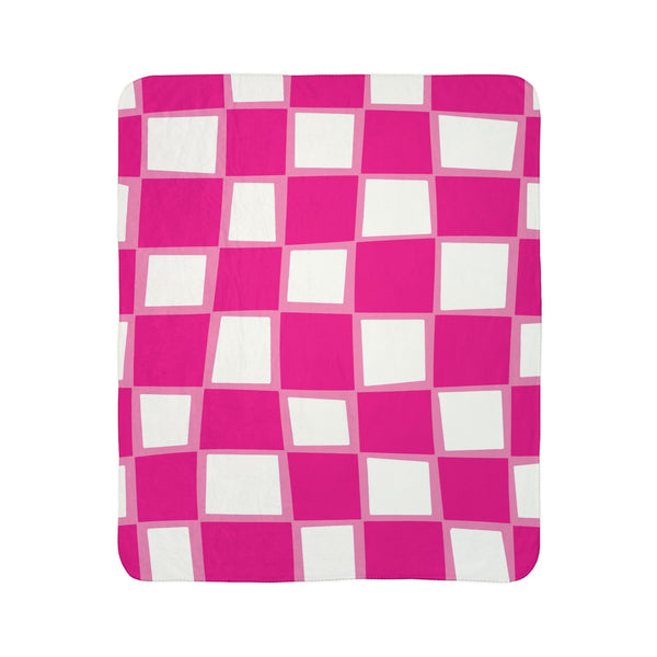 Checkered Pink Whimsical Sherpa Throw