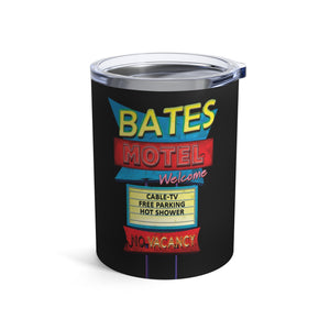 mug with 'Bates Motel Psycho Sign Insulated Travel 10oz' graphic on a white background