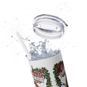 Tumbler with holiday design and clear lid on a white background