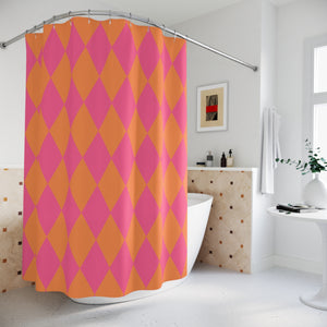 Harlequin Pink Orange Bath Shower Curtain