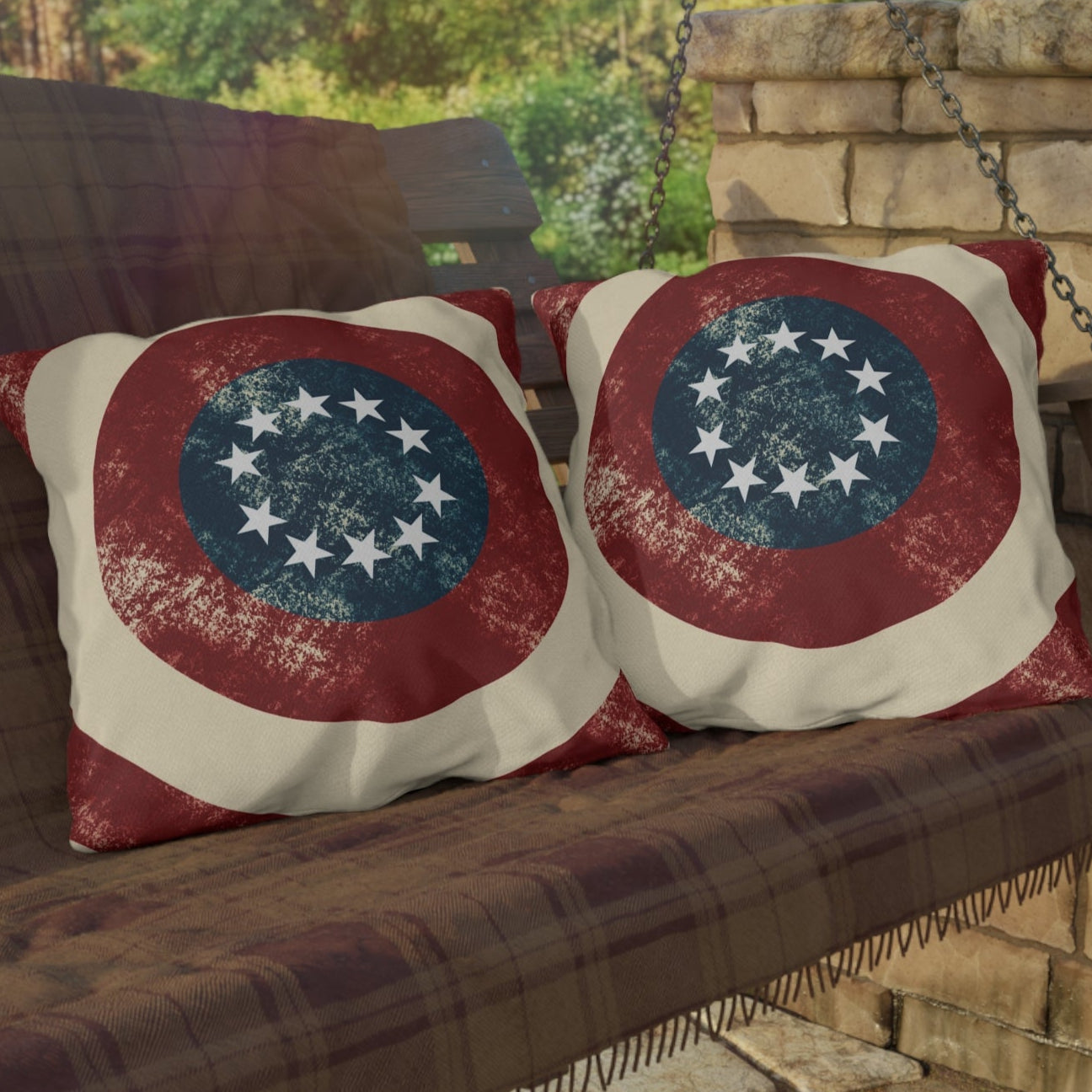 Vintage American Flag Patriotic Outdoor Indoor Throw Pillow