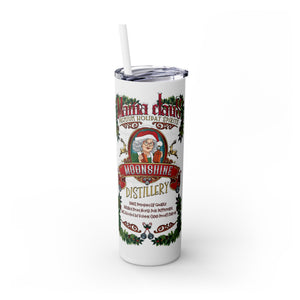 Tumbler with a festive label featuring a Santa Claus design on a white background