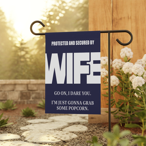 Protected by Wife Security Sign Funny Yard Flag