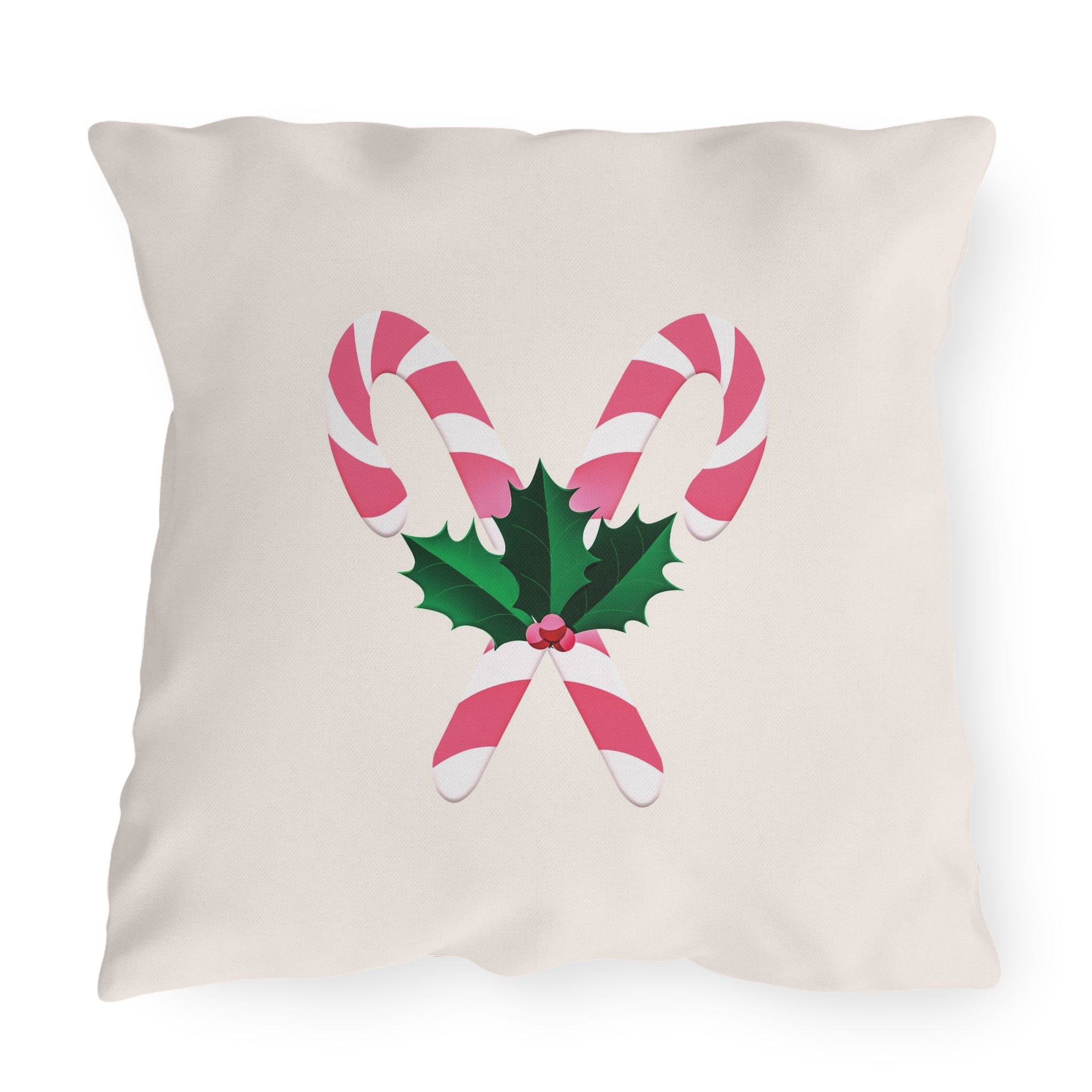 Pink Candy Cane Ivy Christmas Throw Pillow
