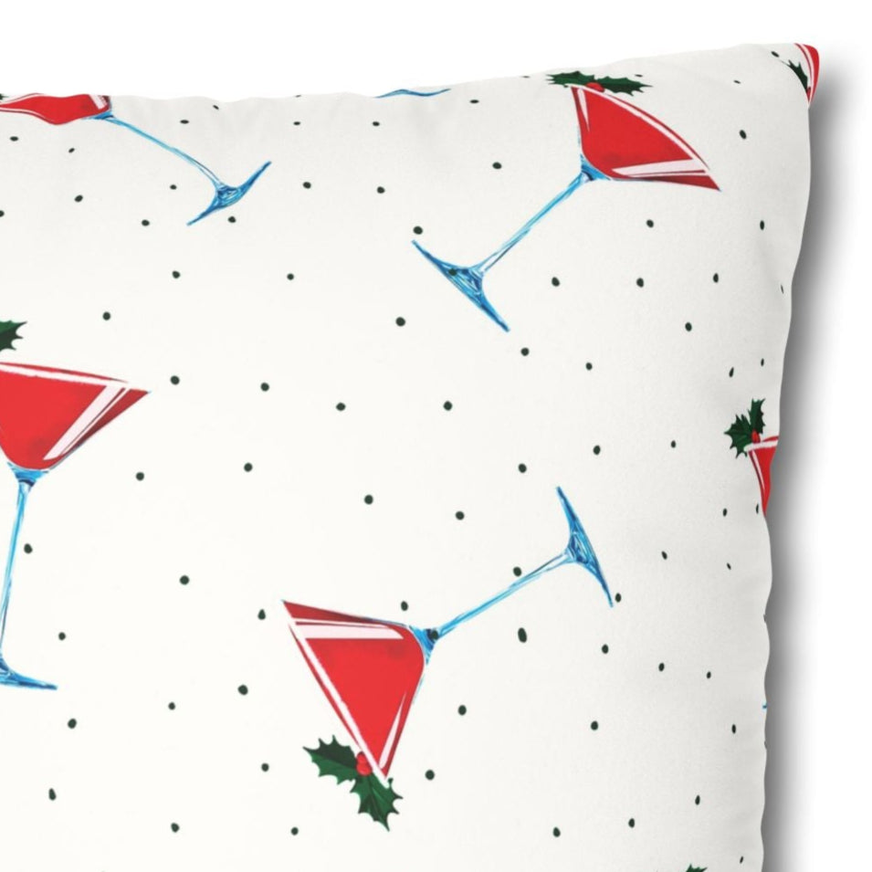 Martini Party Faux Suede Christmas Pillow Cover