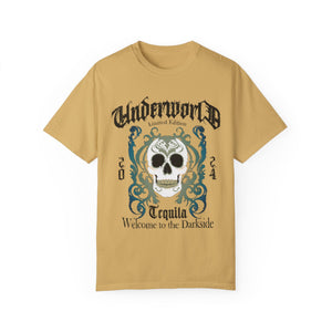 Navy blue t-shirt with 'Tequila Lovers Sugar Skull' design on a white background