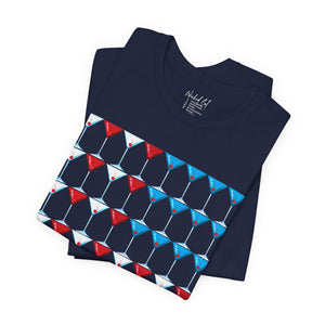 Gold t-shirt with 'Martini American Patriotic July 4th' design on a white background