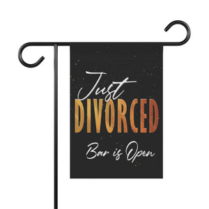 Garden flag with 'Just Divorced Party Funny' design