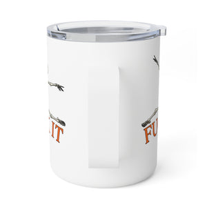mug with 'Fuck It Skeleton Funny Halloween Insulated Travel 10oz' graphic on a white background