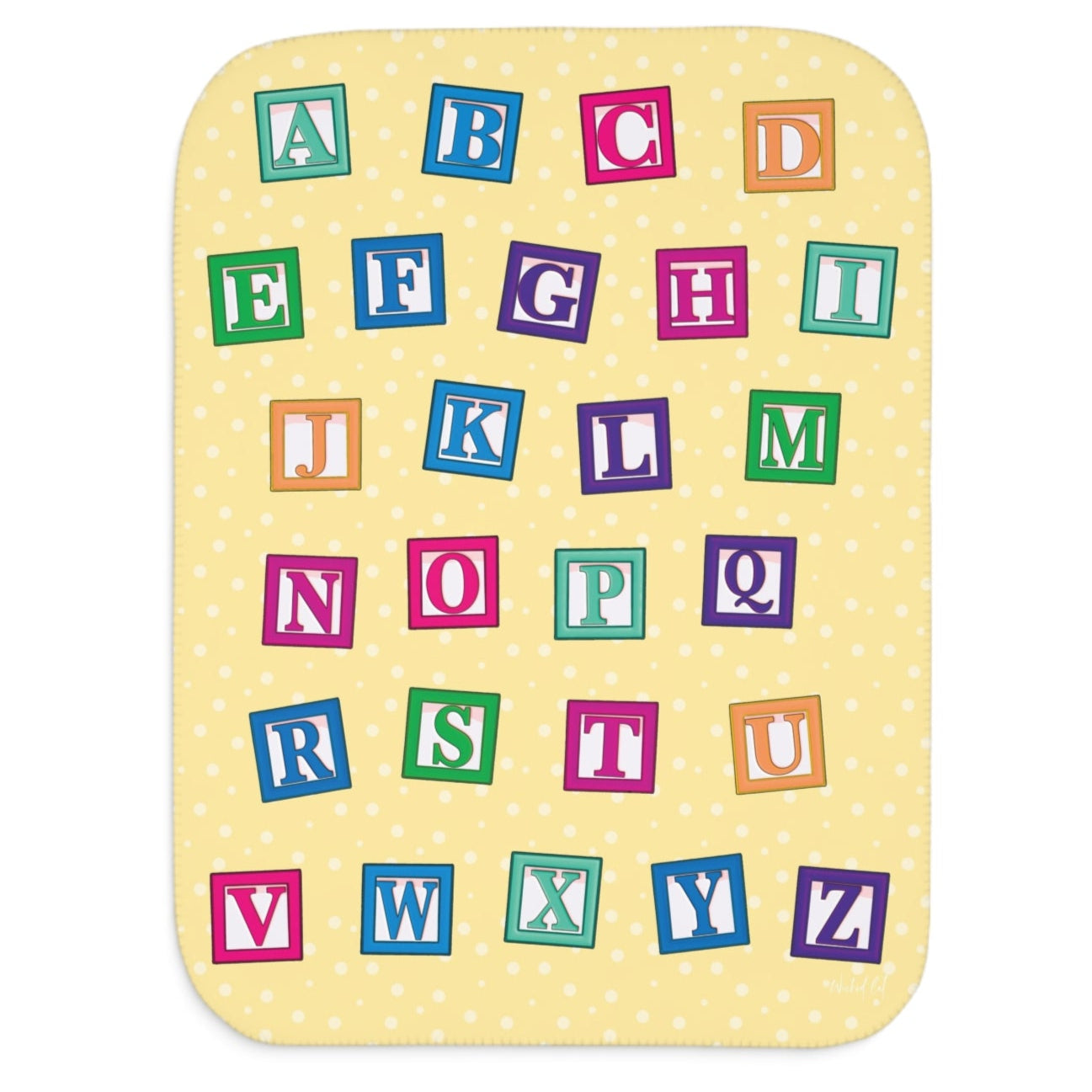 Colorful Alphabet Blocks Soft Yellow Sherpa Baby Blanket