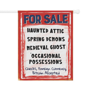 Garden flag with 'Haunted House For Sale Retro Halloween' design