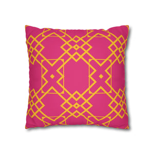 throw pillow with 'Pink & Yellow Geometric Cover' design