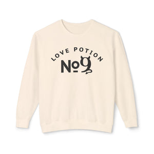 Crimson sweatshirt with 'Love Potion No 9 Halloween' design on a plain background