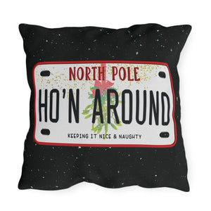 throw pillow with 'Ho'n Around Funny Christmas' design