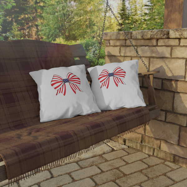 American Flag Bow Indoor Outdoor July 4th Throw Pillow