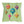 A square throw pillow featuring a retro-style illustration of six colorful hanging Christmas ornaments on a light green background with white star accents.