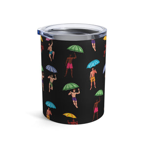 mug with 'It's Raining Men Funny Insulated Travel 10oz' graphic on a white background