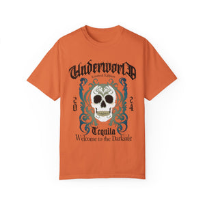 Dark gray t-shirt with 'Tequila Lovers Sugar Skull' design on a white background