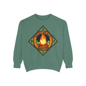 Dark sweatshirt with 'Mountain Man Men's Funny Camping' design on a plain background