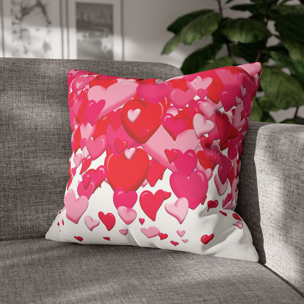 Pink Hearts Soft Faux Suede Throw Pillow Cover