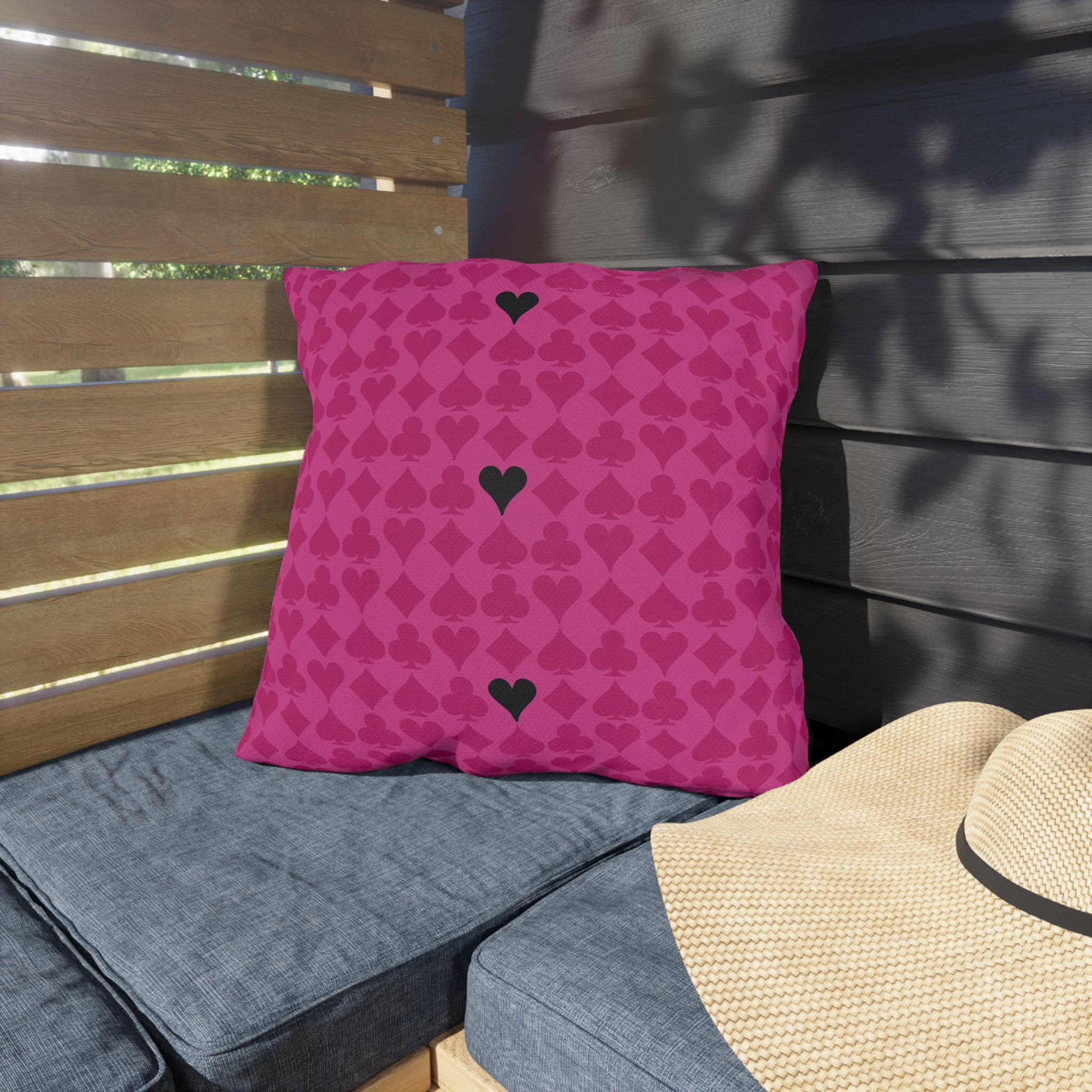 Playing Cards Hearts Pink & Black Chic Throw Pillow