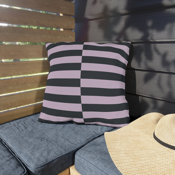 Grey Lilac Striped Indoor Outdoor Throw Pillow