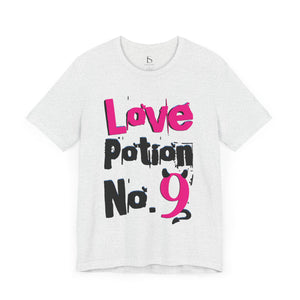 Dark gray t-shirt with 'Love Potion No 9 Witchy Woman' design on a white background