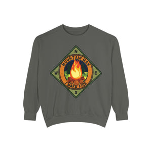 Light green sweatshirt with 'Mountain Man Men's Funny Camping' design on a plain background