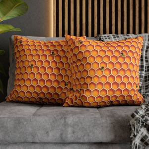 throw pillow with 'Honeycomb Bees Spring Accent Cover' design