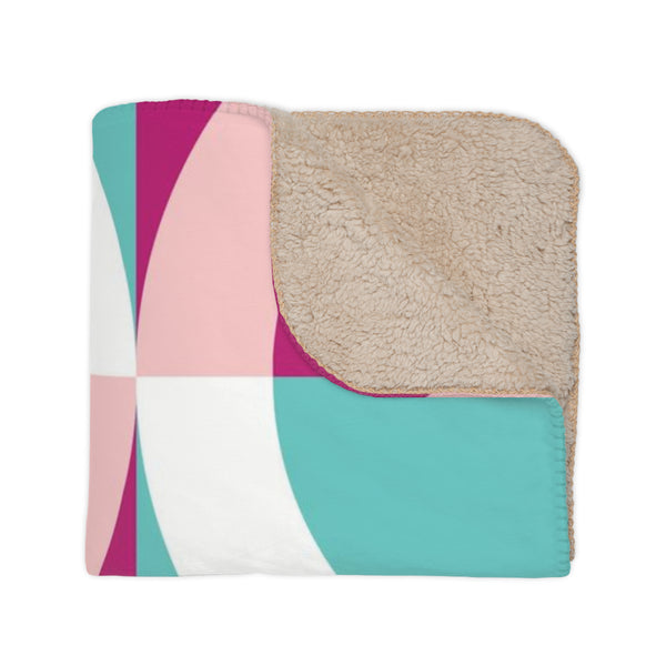 Pink & Blue Modern Geometric Sherpa Throw Blanket
