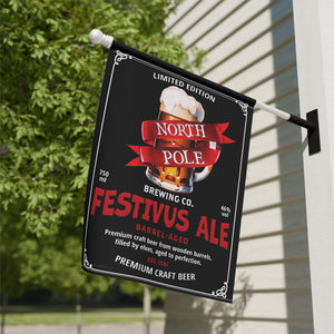 Garden flag with 'Festivus Ale North Pole Brewery Christmas' design