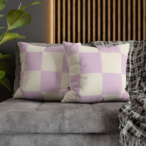 Lilac & Ivory Checkered Faux Suede Soft Pillow Cover