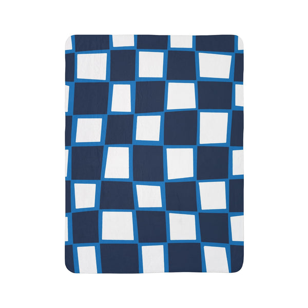 Checkered Blue Whimsical Sherpa Throw