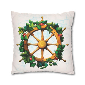 throw pillow with 'Coastal Christmas Nautical Wheel Cover' design