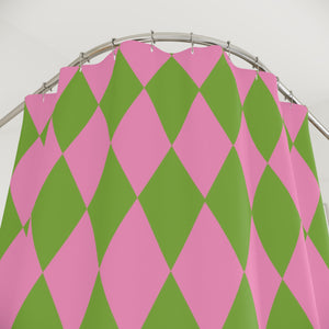 Harlequin Pink Green Bath Shower Curtain