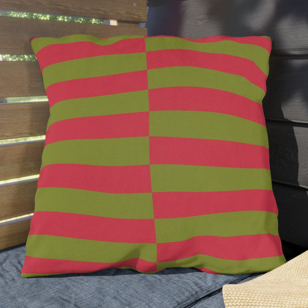 Pink and Green Striped Festive Christmas Throw Pillow