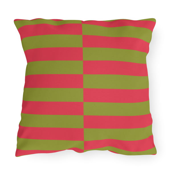 Pink and Green Striped Festive Christmas Throw Pillow