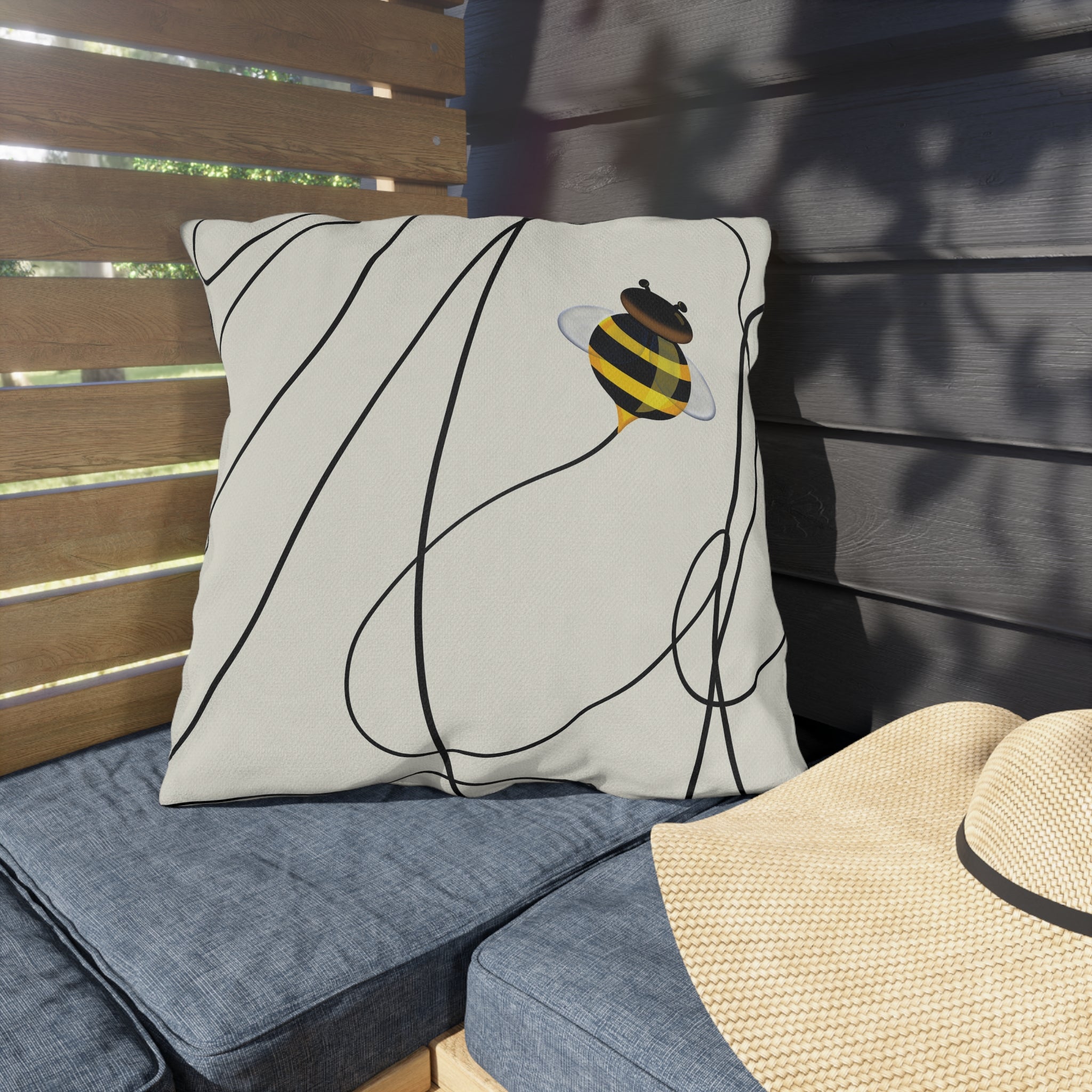 Cute Buzzing Bee Spring Outdoor Throw Pillow